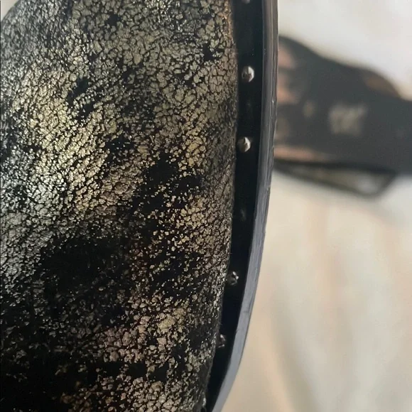 One Teaspoon Black Gold Crackled Metallic Nail Detailing Slip On Mules - Picture 11 of 15